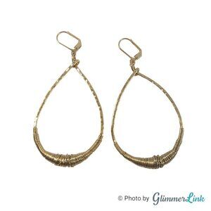 Double Happiness Wire Wrapped Hammered Teardrop Gold Tone Earrings